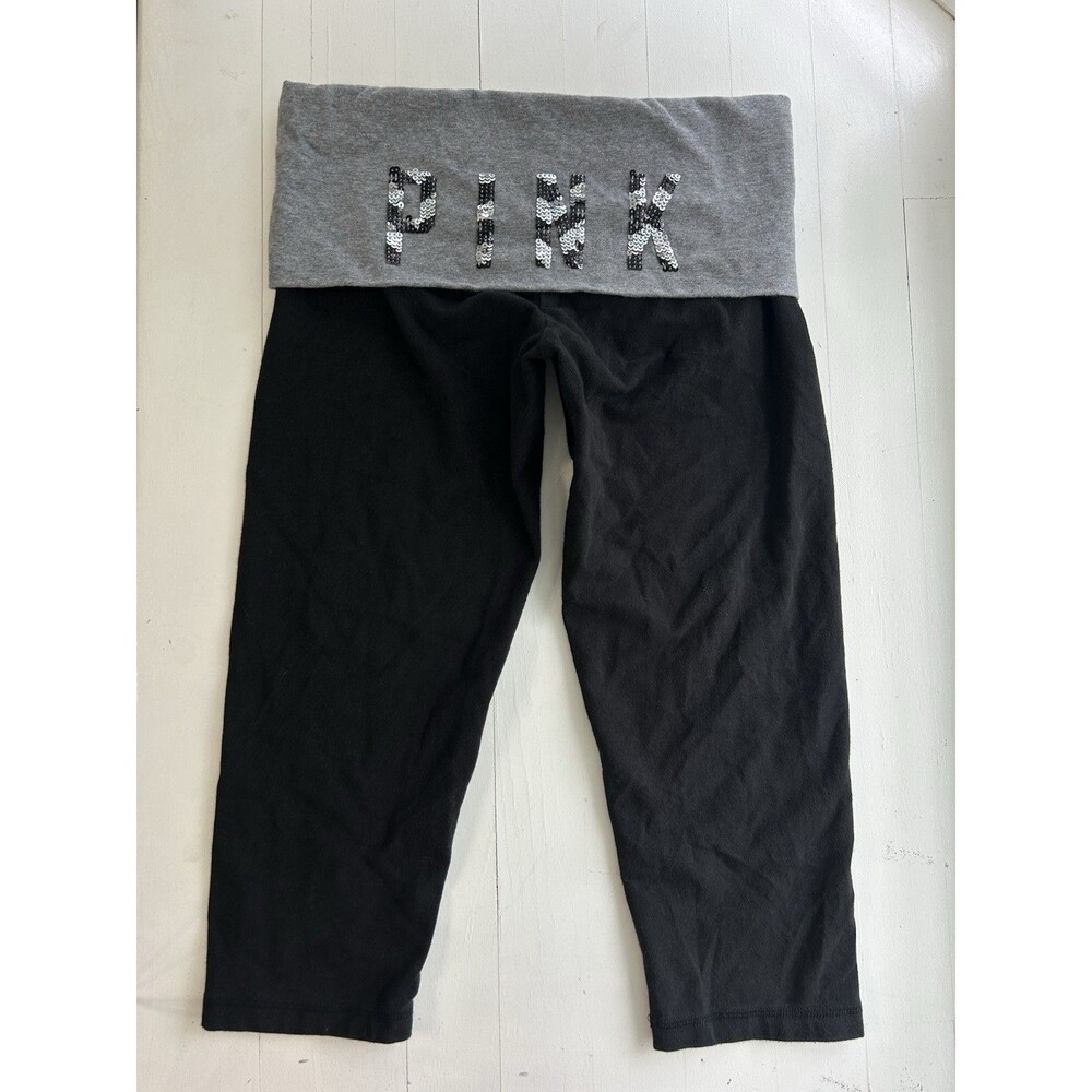 PINK Victoria Secret Fold Over Bling Yoga Pants/Capris Women's Small Y2K